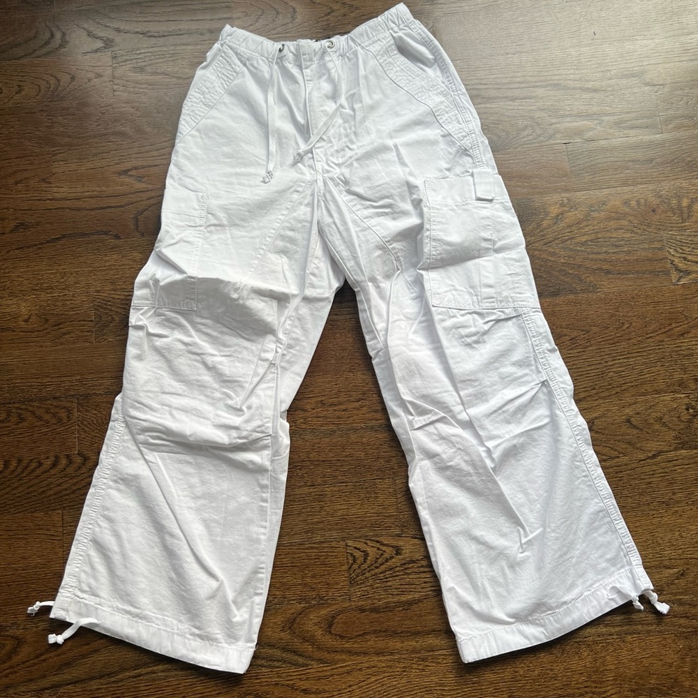 Pure White Parachute Cargo Pants